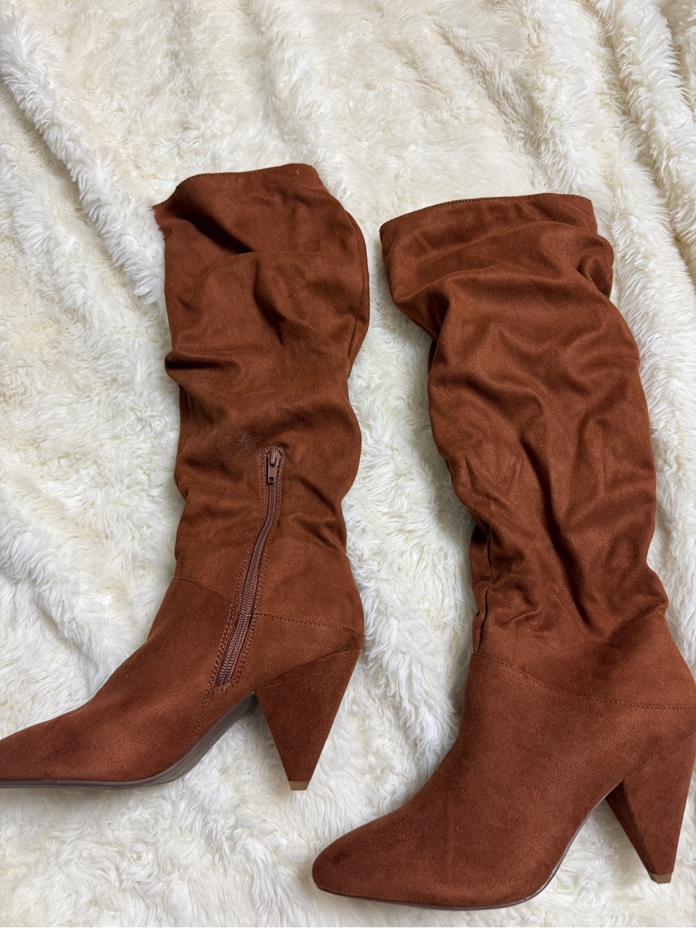 Express Slouchy Mid-Calf Pointed Toe Boots - Rust size 9